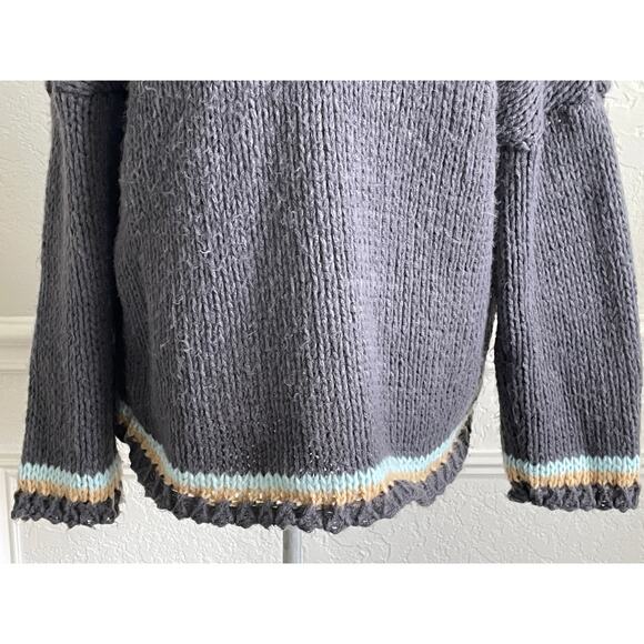 Chunky Drop Shoulder Sweater Charcoal Gray Boho Artisan Cozy Fall Pullover - Picture 3 of 7